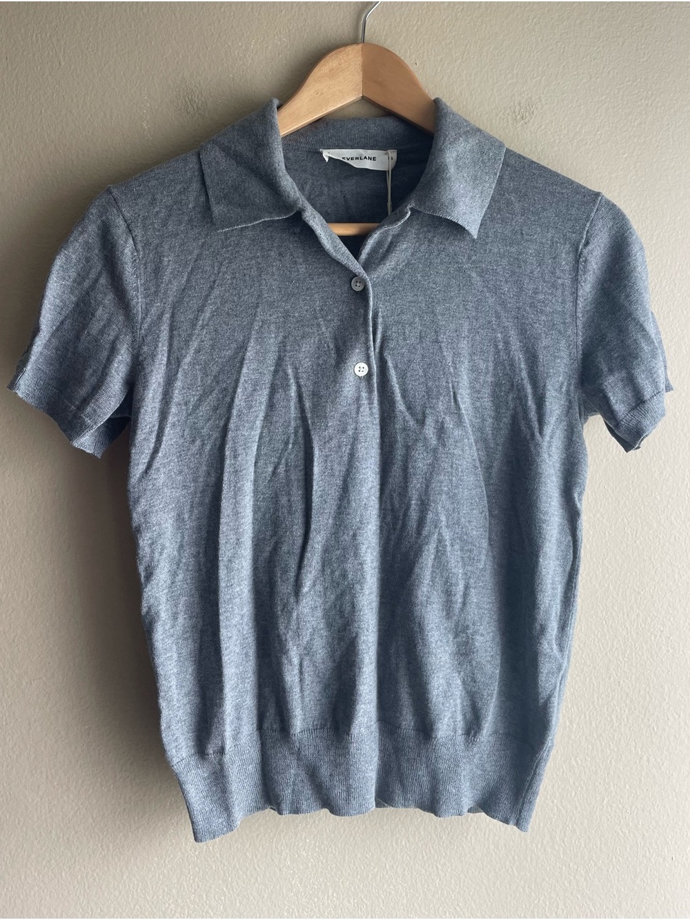 New Everlane Women Cashmere Sweater Short Sleeve Polo Gray Heather Size XS